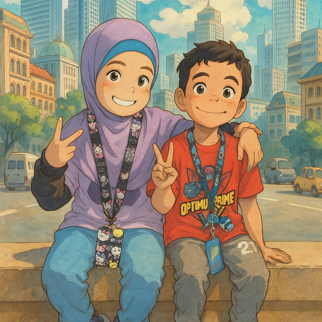 Change background to a city setting and convert photo to ghibli style 