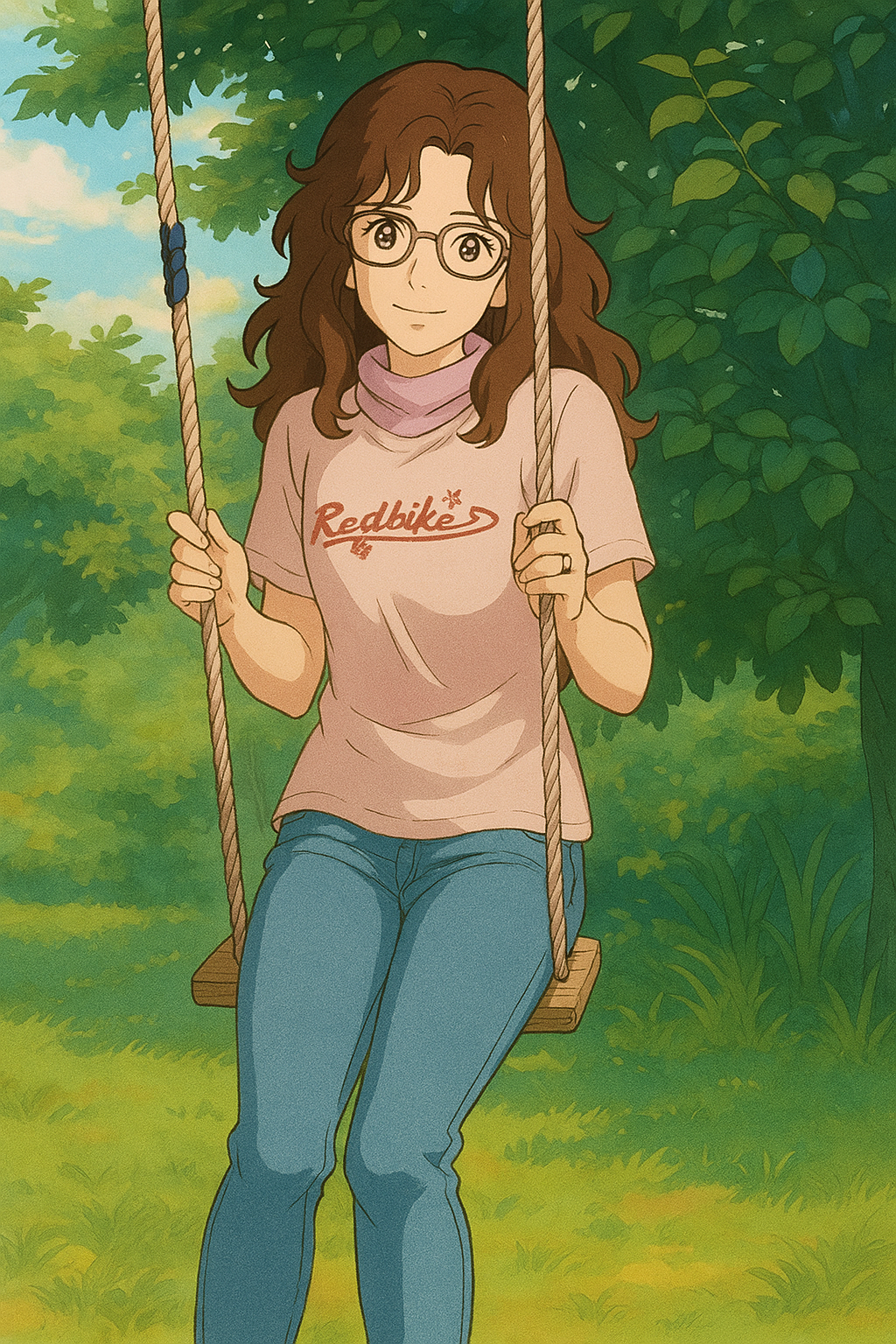 Pourriez-vous, je vous prie, transformer cette image en style Ghbli ?
On respectera:
- La tenue vestimentaire de cette femme au détail près:
Le même t-shirt, les mêmes lunettes de vue et le même jean moulant.
On insistera sur le fait de bien restituer l'effet moulant du jean.
- Les détails physiques:
-> même coupe de cheveux longue, ondulée et châtain, et les mêmes yeux NOISETTE clairs.
On respectera aussi la position corporelle.
D'avance, merci beaucoup.