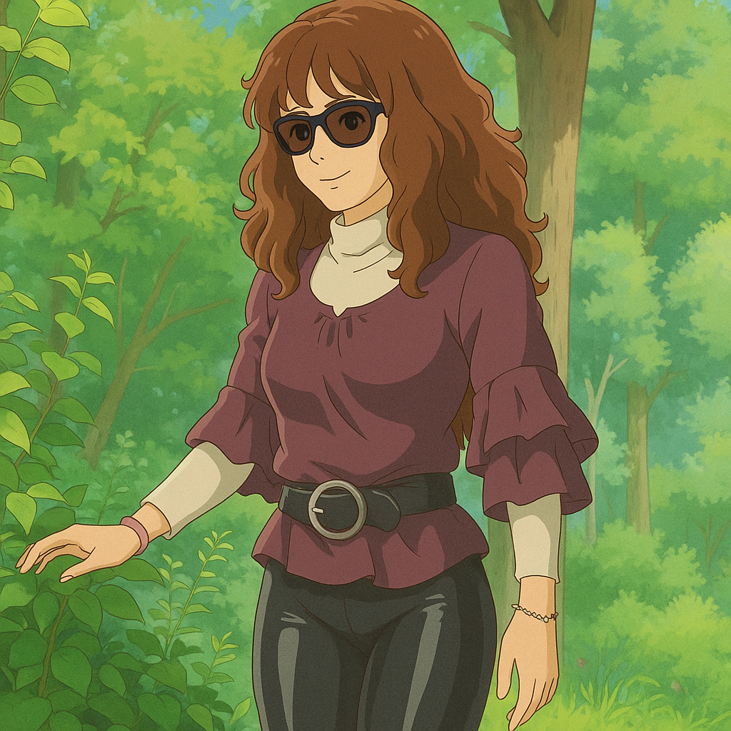 Pourriez-vous, je vous prie, transformer cette image en style Ghbli ?
On respectera:
- La tenue vestimentaire de cette femme au détail près:
Le même haut violet porté sur le même t-shirt blanc à manches longues, les mêmes lunettes de soleil et le même leggins noir moulant en lycra (effet brillant).
On insistera sur le fait de bien restituer l'effet moulant du leggins.
- Les détails physiques:
-> même coupe de cheveux longue, ondulée et châtain, et les mêmes yeux NOISETTE clairs.
On respectera aussi la position corporelle.
D'avance, merci beaucoup.