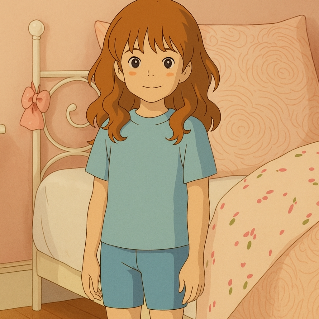 Pourriez-vous, je vous prie, transformer cette image en style Ghibli ? 
 On respectera la couleur des yeux qui est NOISETTE clairs s'il vous plait. 
