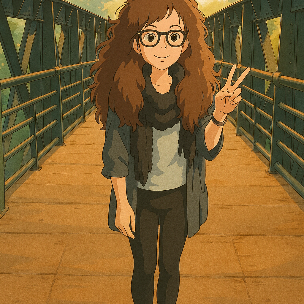 Pourriez-vous, je vous prie, transformer cette image en style Ghibli ? 
On respectera la couleur des yeux qui est NOISETTE clairs et on restituera fidèlement le leggins moulant noir que porte cette fille, s'il vous plait. 
D'avance, merci beaucoup.
