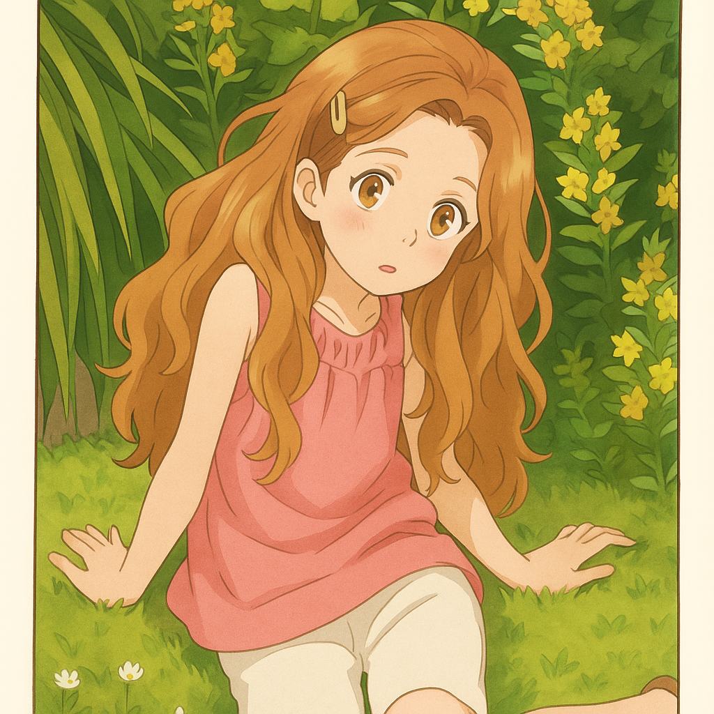 Pourriez-vous, je vous prie, transformer cette image en style Ghibli ? 
 On respectera la couleur des yeux qui est NOISETTE clairs s'il vous plait. 