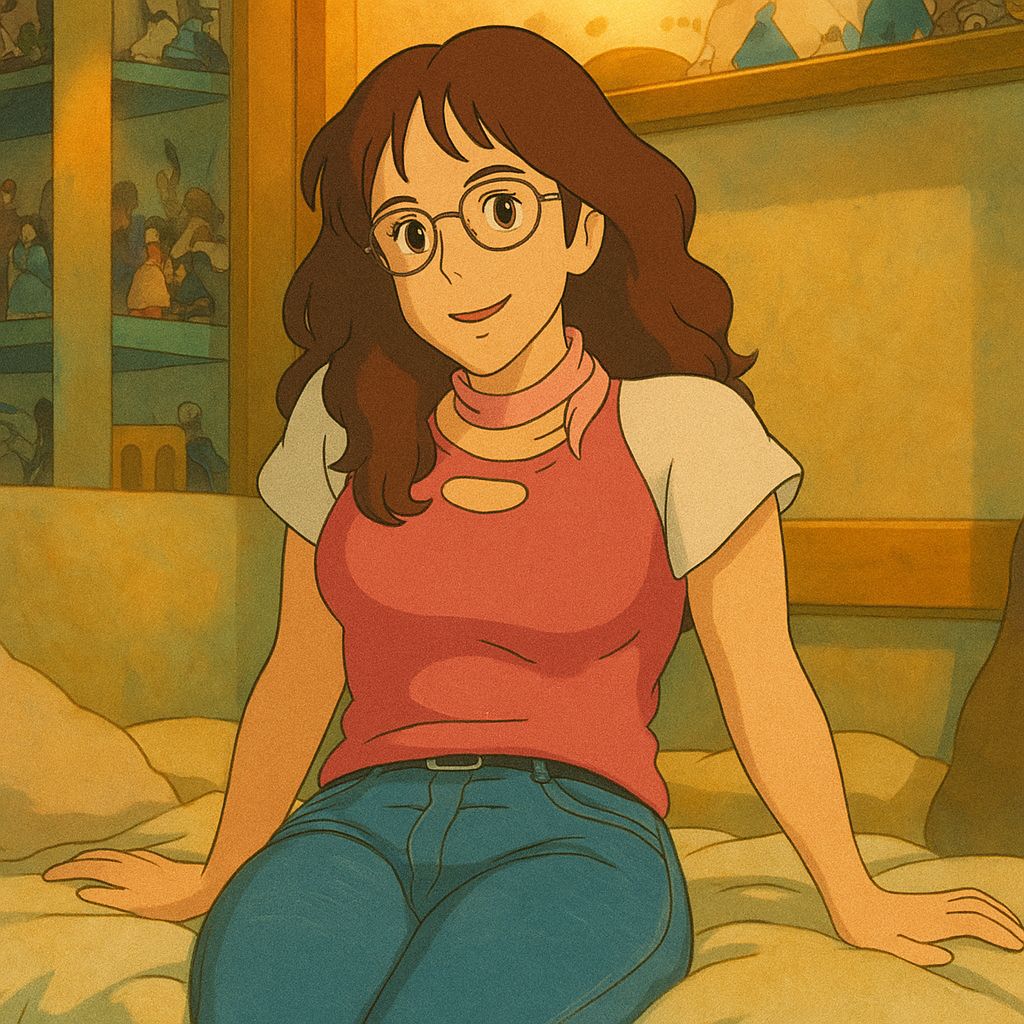 Pourriez-vous, je vous prie, transformer cette image en style Ghbli ?
On respectera:
- La tenue vestimentaire de cette femme au détail près:
Le même t-shirt rose à manches courtes blanches, les mêmes lunettes de vue et le même jean ultra moulant.
On insistera sur le fait de bien restituer l'effet ultra moulant du jean.
- Les détails physiques:
-> même coupe de cheveux longue, ondulée et châtain, et les mêmes yeux NOISETTE clairs.
On respectera aussi la position corporelle.
D'avance, merci beaucoup.