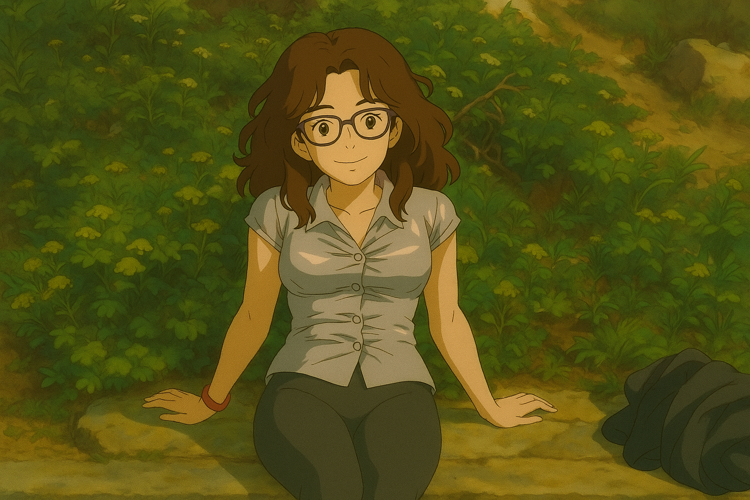 Pourriez-vous, je vous prie, transformer cette image en style Ghbli ?
On respectera:
- La tenue vestimentaire de cette femme au détail près:
Le même gilet gris clair en satin, les mêmes lunettes de vue et le même leggins moulant gris foncé.
On insistera sur le fait de bien restituer l'effet moulant du leggins.
- Les détails physiques:
-> même coupe de cheveux longue, ondulée et châtain, et les mêmes yeux NOISETTE clairs.
On respectera aussi la position corporelle.
D'avance, merci beaucoup.