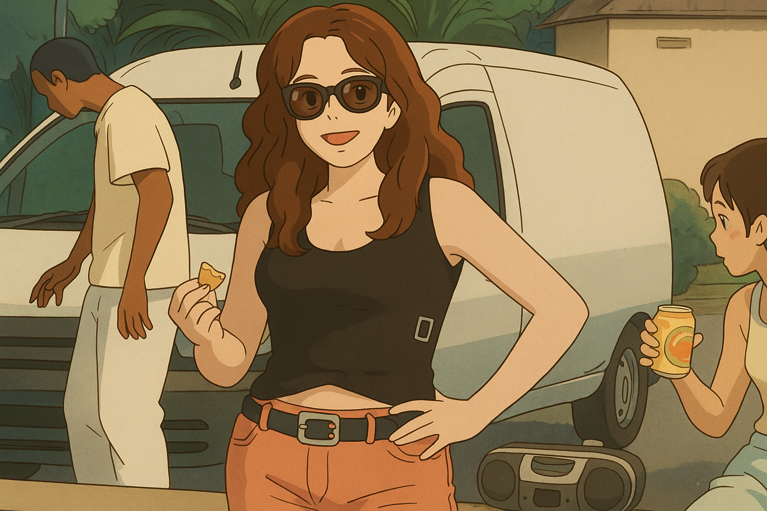 Pourriez-vous, je vous prie, transformer cette image en style Ghibli ? 
Prière de respecter la couleur des yeux de la fille qui sont Noisette clairs. Et prière de ne pas oublier ses lunettes, s'il vous plaît. 
 D'avance, merci beaucoup.