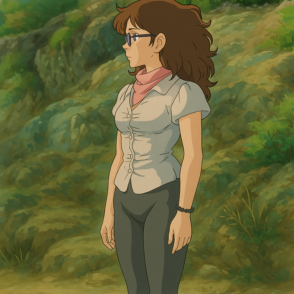 Pourriez-vous, je vous prie, transformer cette image en style Ghbli ?
On respectera:
- La tenue vestimentaire de cette femme au détail près:
Le même gilet gris clair en satin, les mêmes lunettes de vue et le même leggins moulant gris foncé.
On insistera sur le fait de bien restituer l'effet moulant du leggins.
- Les détails physiques:
-> même coupe de cheveux longue, ondulée et châtain, et les mêmes yeux NOISETTE clairs.
On respectera aussi la position corporelle.
D'avance, merci beaucoup.