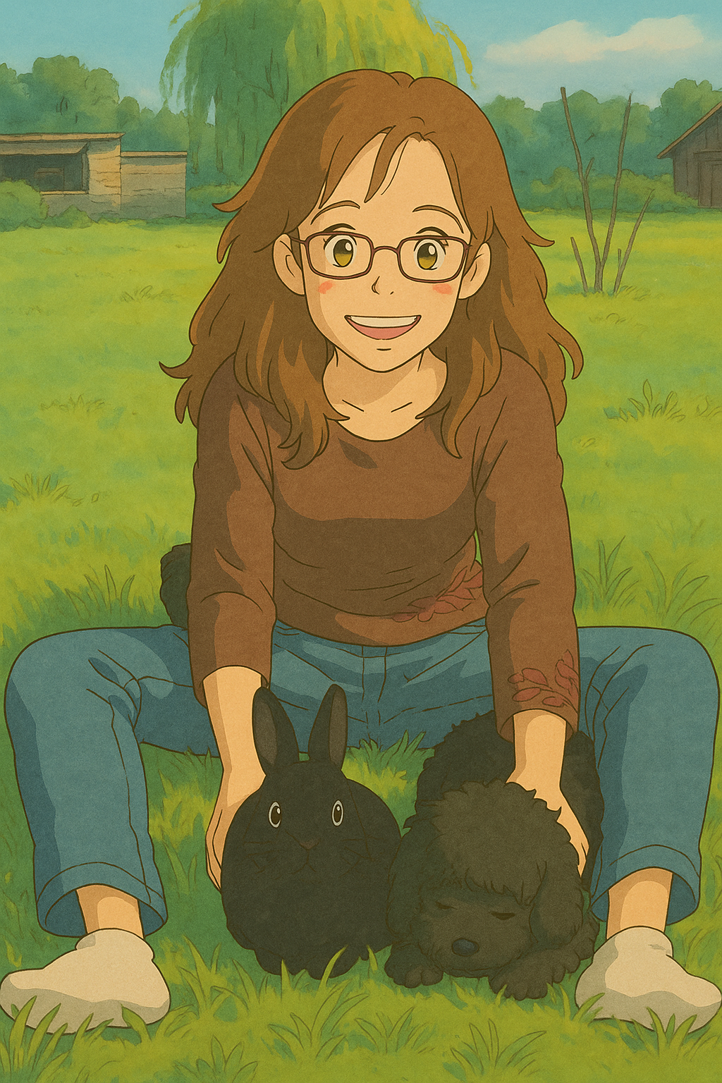 Pourriez-vous, je vous prie, transformer cette image en style Ghibli ? 
On respectera la couleur des yeux qui est NOISETTE clairs s'il vous plait. 
D'avance, merci beaucoup.
