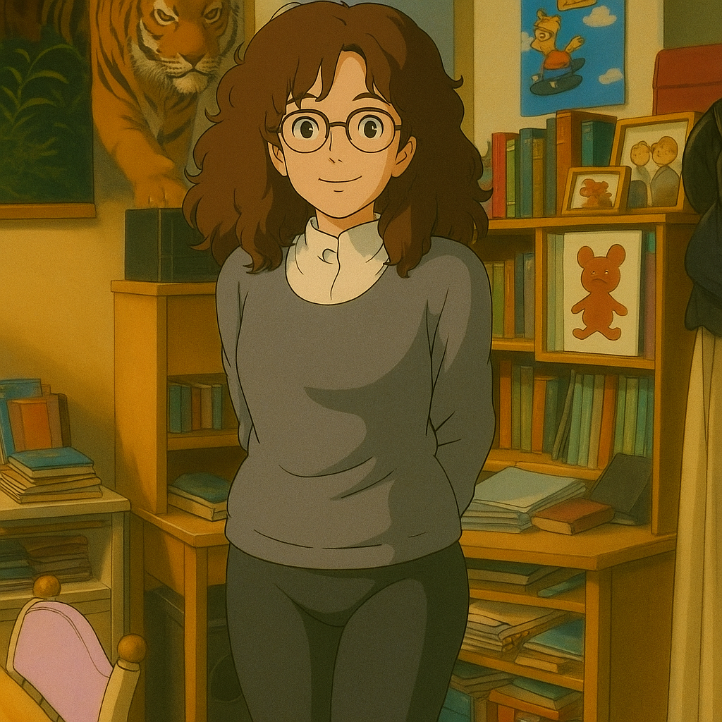 Pourriez-vous, je vous prie, transformer cette image en style Ghbli ?
On respectera:
- La tenue vestimentaire de cette femme au détail près:
Le même haut gris, les mêmes lunettes de vue et le même leggins moulant gris foncé.
On insistera sur le fait de bien restituer l'effet moulant du leggins.
- Les détails physiques:
-> même coupe de cheveux longue, ondulée et châtain, et les mêmes yeux NOISETTE clairs.
On respectera aussi la position corporelle.
D'avance, merci beaucoup.