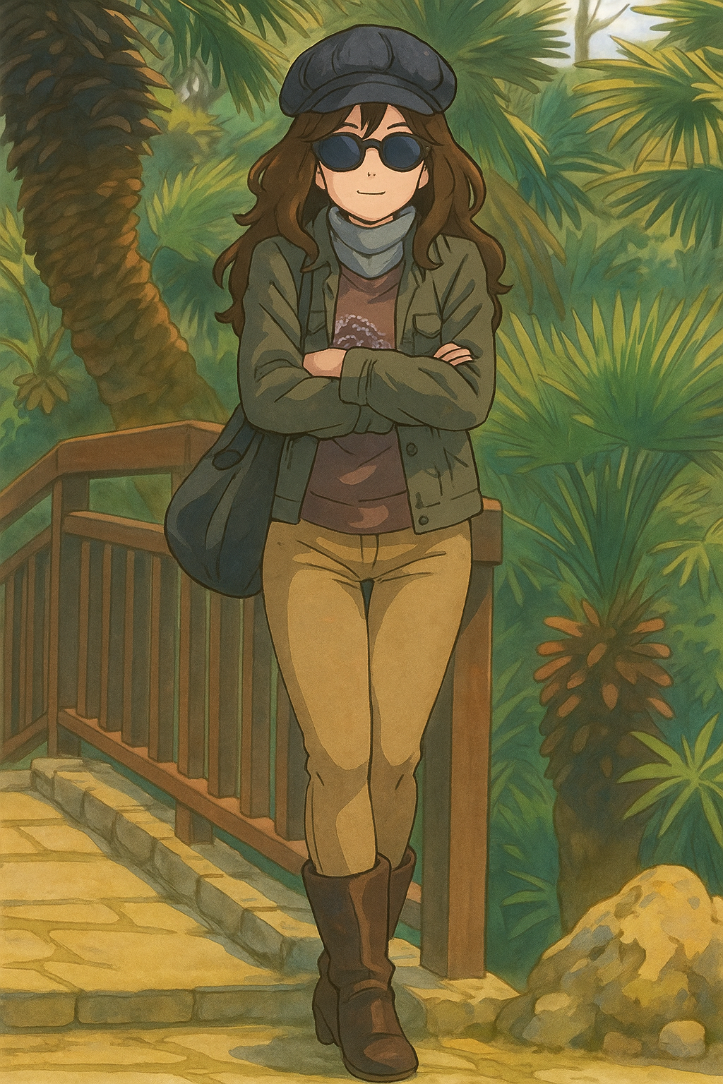 Pourriez-vous, je vous prie, transformer cette image en style Ghibli ?
On respectera:
- La tenue vestimentaire de cette femme au détail près: la même casquette noire en laine, les mêmes lunettes de soleil, la même veste grise portée sur le même t-shirt marron à motif, et le même jean beige ultra moulant.
- Les détails physiques: même coupe de cheveux longue, ondulée et châtain.
On respectera fidèlement aussi la position corporelle ainsi que l'effet ultra moulant du jean.
D'avance, merci beaucoup.