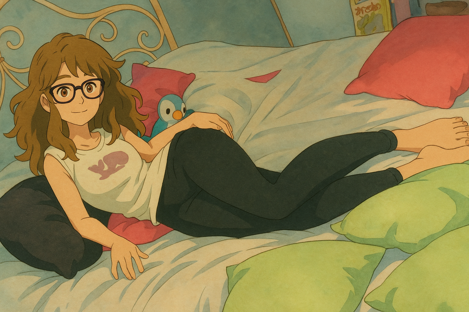 Pourriez-vous, je vous prie, transformer cette image en style Ghibli ? 
On respectera la couleur des yeux qui est NOISETTE clairs et on restituera fidèlement le leggins moulant noir que porte cette fille, s'il vous plait. 
D'avance, merci beaucoup.
