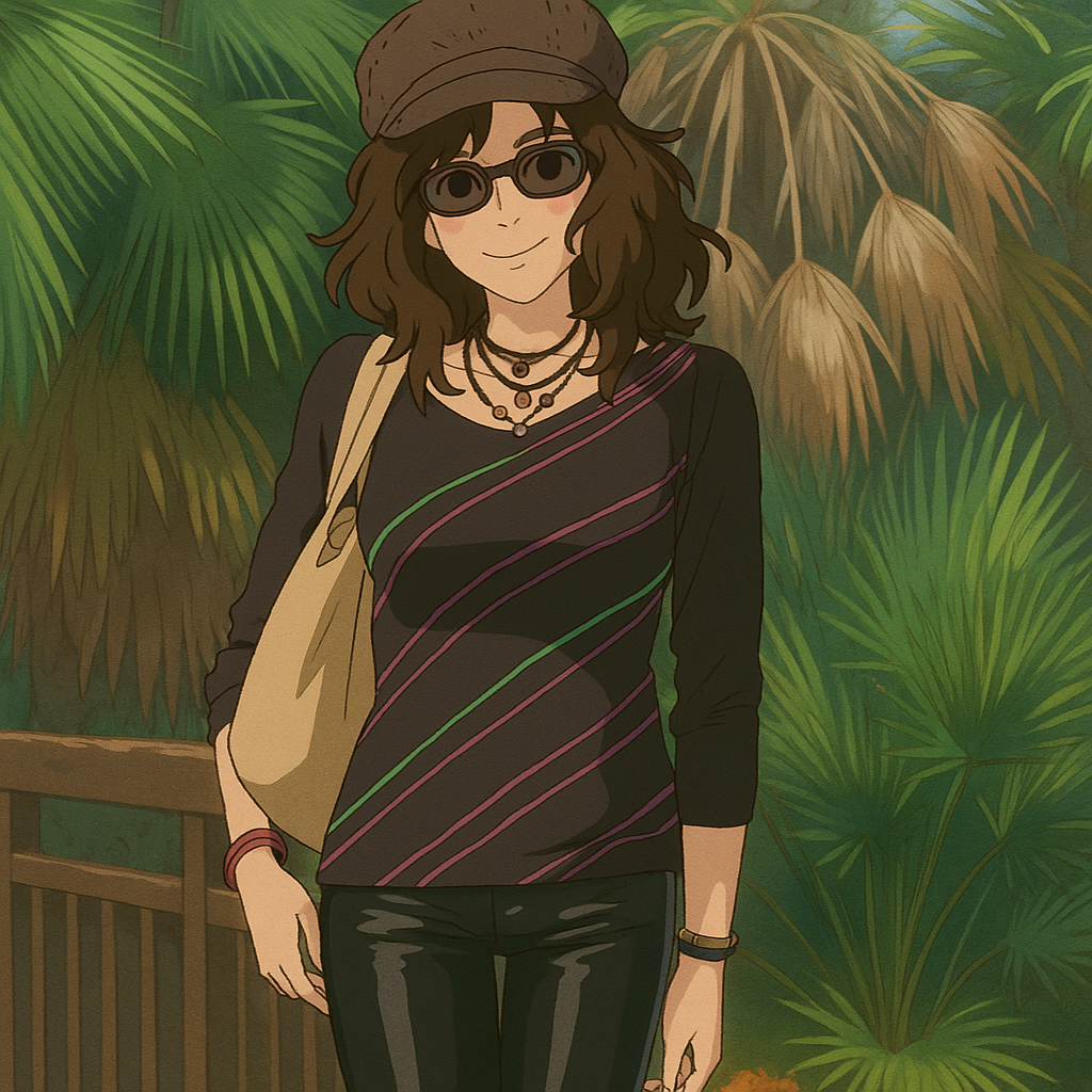 Pourriez-vous, je vous prie, transformer cette image en style Ghibli ?
On respectera:
- La tenue vestimentaire de cette femme au détail près: la même casquette, les mêmes lunettes de soleil, le même haut rayé à manches longues, et le même pantalon ultra moulant noir en sky (avec effet brillant).
- Les détails physiques: même coupe de cheveux longue, ondulée et brune.
On respectera fidèlement aussi la position corporelle ainsi que l'effet ultra moulant du pantalon en sky.
D'avance, merci beaucoup.