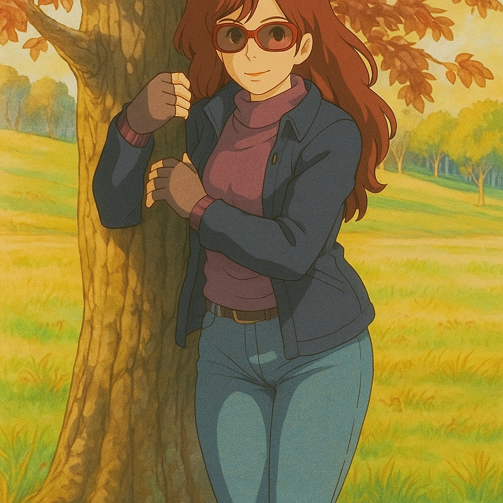 Pourriez-vous, je vous prie, transformer cette image en style Ghbli ?
On respectera:
- La tenue vestimentaire de cette femme au détail près:
La même veste d'hiver bleu marine portée sur le même pull violet, les mêmes lunettes de soleil et le même jean moulant.
On insistera sur le fait de bien restituer l'effet moulant du jean.
- Les détails physiques:
-> même coupe de cheveux longue, ondulée et châtain, et les mêmes yeux NOISETTE clairs.
On respectera aussi la position corporelle.
D'avance, merci beaucoup.