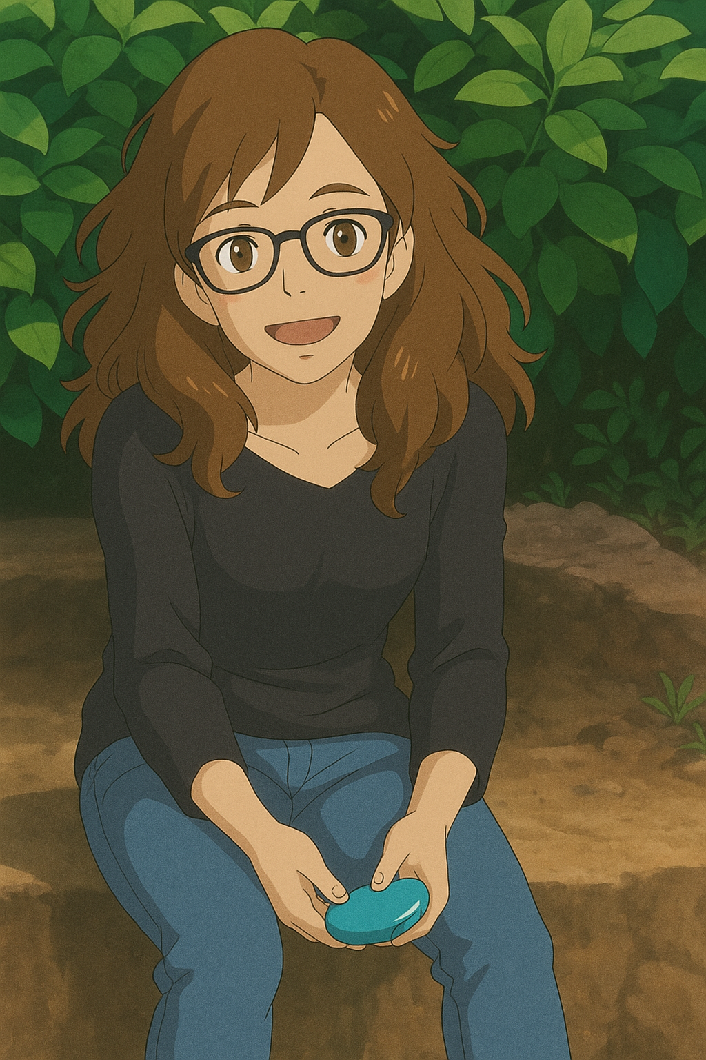 Pourriez-vous, je vous prie, transformer cette image en style Ghibli ? 
On respectera la couleur des yeux qui est NOISETTE clairs s'il vous plait. 
D'avance, merci beaucoup.
