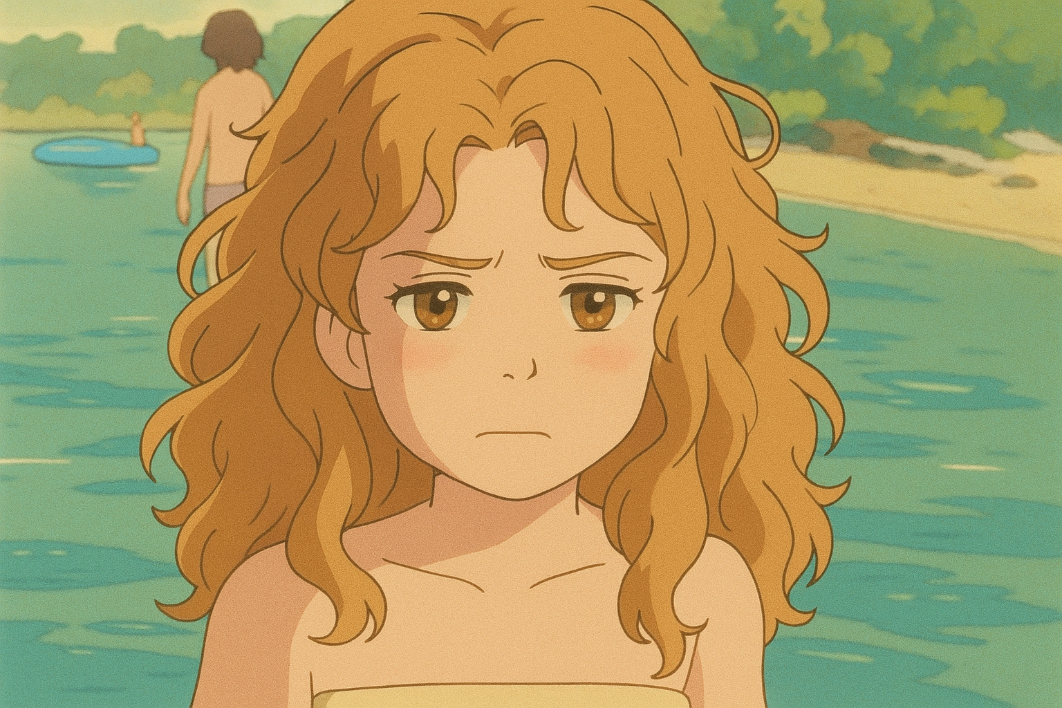Pourriez-vous, je vous prie, transformer cette image en style Ghibli ? 
On respectera la couleur des yeux qui est NOISETTE clairs s'il vous plait. 
D'avance, merci beaucoup.
