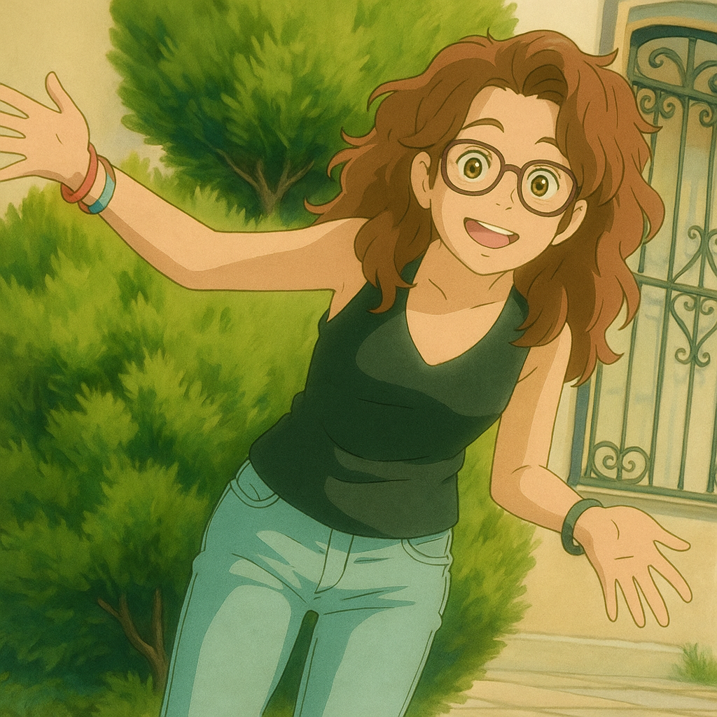 Pourriez-vous, je vous prie, transformer cette image en style Ghibli ? 
On respectera fidèlement la couleur des yeux qui est NOISETTE clairs, s'il vous plaît.
D'avance, merci beaucoup.