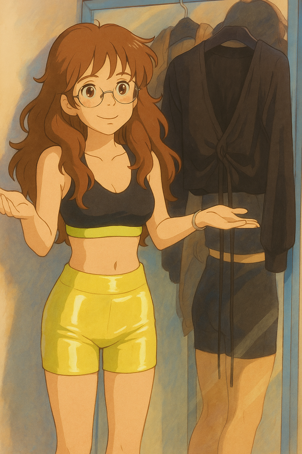 Pourriez-vous, je vous prie, transformer cette image en style Ghibli ?
On respectera la couleur des yeux noisette clairs de la fille et on n'oubliera pas ses lunettes et on restituera fidèlement le short cycliste moulant jaune en lycra (effet brillant), s'il vous plaît.
D'avance, merci beaucoup.