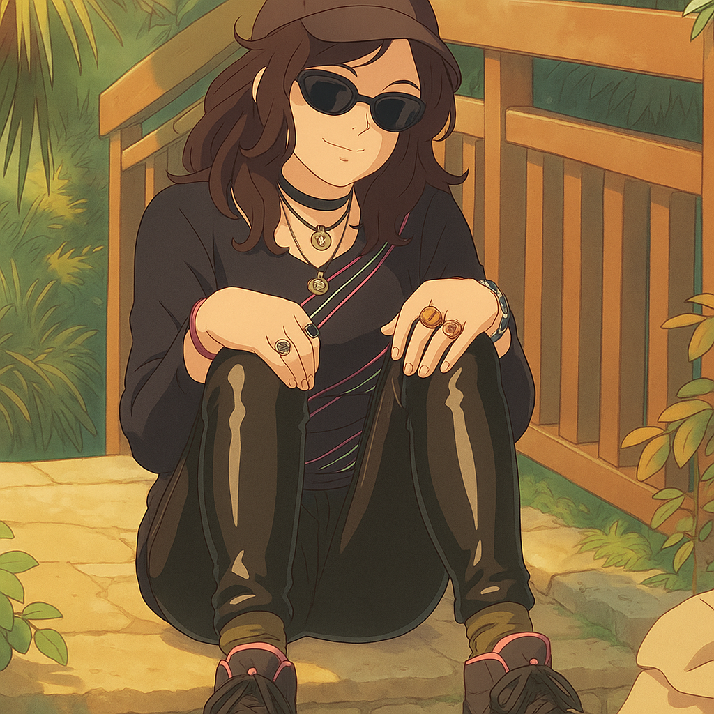 Pourriez-vous, je vous prie, transformer cette image en style Ghibli ?
On respectera:
- La tenue vestimentaire de cette femme au détail près: la même casquette, les mêmes lunettes de soleil, le même haut rayé à manches longues, et le même pantalon ultra moulant noir en sky (avec effet brillant).
- Les détails physiques: même coupe de cheveux longue, ondulée et brune.
On respectera fidèlement aussi la position corporelle ainsi que l'effet ultra moulant du pantalon en sky.
D'avance, merci beaucoup.