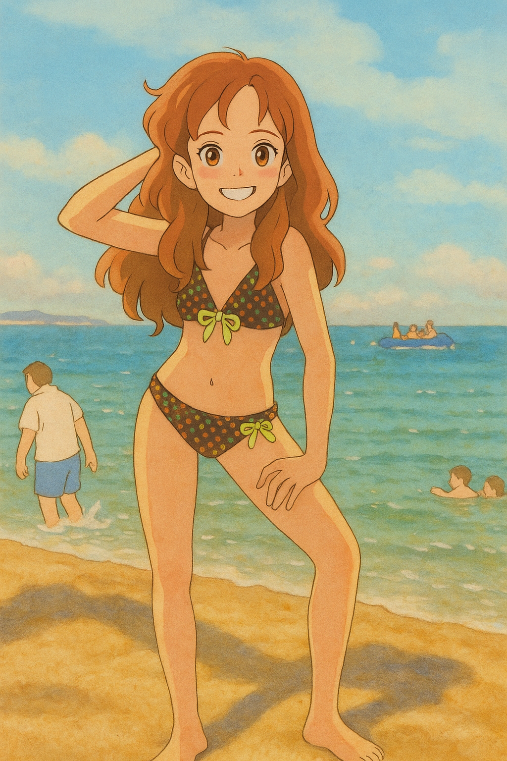 Pourriez-vous, je vous prie, transformer cette image en style Ghibli ? On respectera la couleur des yeux qui est NOISETTE clairs s'il vous plait.
