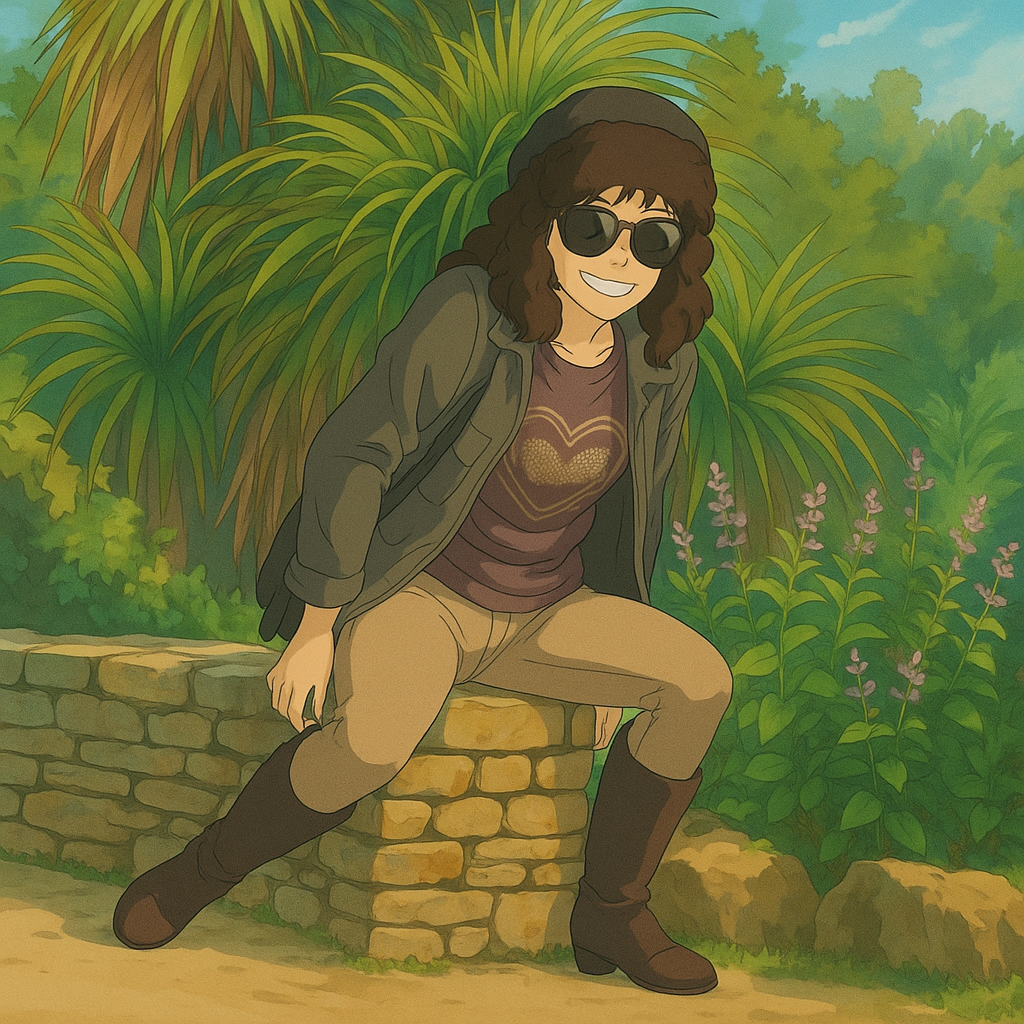 Pourriez-vous, je vous prie, transformer cette image en style Ghibli ?
On respectera:
- La tenue vestimentaire de cette femme au détail près: la même casquette noire en laine, les mêmes lunettes de soleil, la même veste grise portée sur le même t-shirt marron à motif, et le même jean beige moulant.
- Les détails physiques: même coupe de cheveux longue, ondulée et châtain.
On respectera fidèlement aussi la position corporelle ainsi que l'effet moulant du jean.
D'avance, merci beaucoup.
