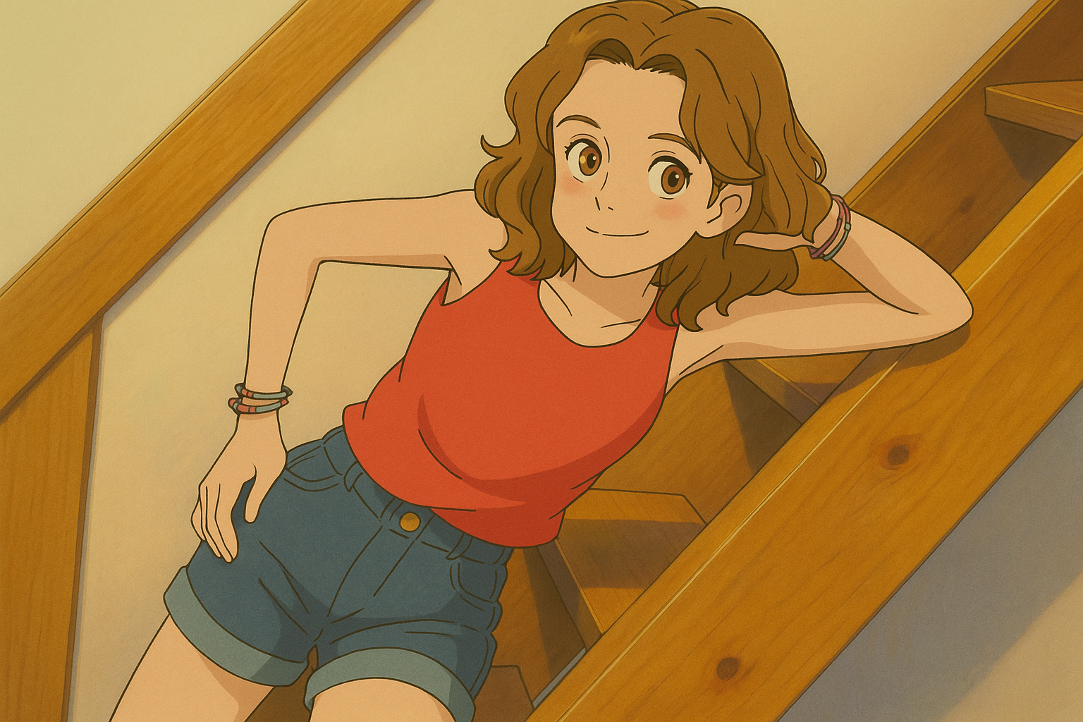 Pourriez-vous, je vous prie, transformer cette image en style Ghibli ? 
 On respectera la couleur des yeux qui est NOISETTE clairs s'il vous plait. 