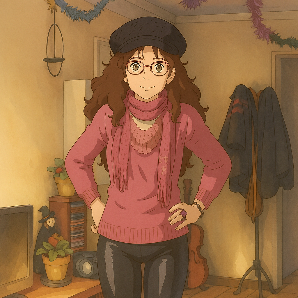 Pourriez-vous, je vous prie, transformer cette image en style Ghibli ?
On respectera:
- La tenue vestimentaire de cette femme au détail près: le même pull rose, le même foulard, la même casquette noire en laine, les mêmes lunettes de vue, le même leggins moulant noir en lycra (effet brillant).
- Les détails physiques: même coupe de cheveux longue, ondulée et châtain et les mêmes yeux NOISETTE clairs.
On respectera fidèlement aussi la position corporelle ainsi que l'effet moulant du leggins.
D'avance, merci beaucoup.