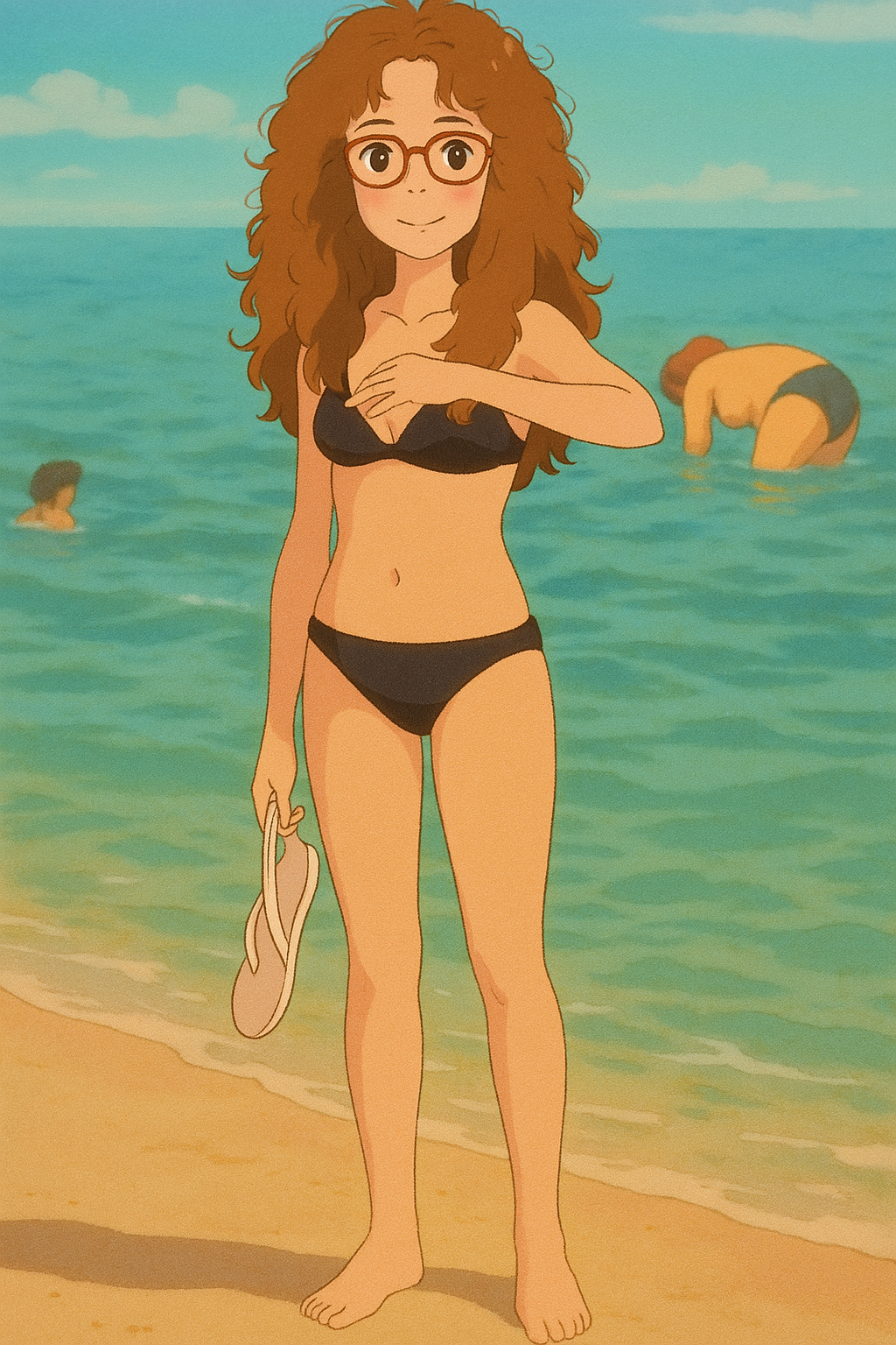 Pourriez-vous, je vous prie, transformer cette image en style Ghibli ? 
On respectera la couleur des yeux qui est noisette clairs et on n'oubliera pas les lunettes, s'il vous plaît. 
D'avance, merci beaucoup.