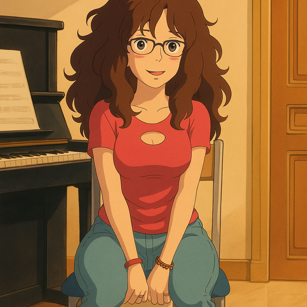Pourriez-vous, je vous prie, transformer cette image en style Ghbli ?
On respectera:
- La tenue vestimentaire de cette femme au détail près:
Le même t-shirt rose, les mêmes lunettes de vue et le même jean moulant.
On insistera sur le fait de bien restituer l'effet moulant du jean.
- Les détails physiques:
-> même coupe de cheveux longue, ondulée et châtain, et les mêmes yeux NOISETTE clairs.
On respectera aussi la position corporelle.
D'avance, merci beaucoup.