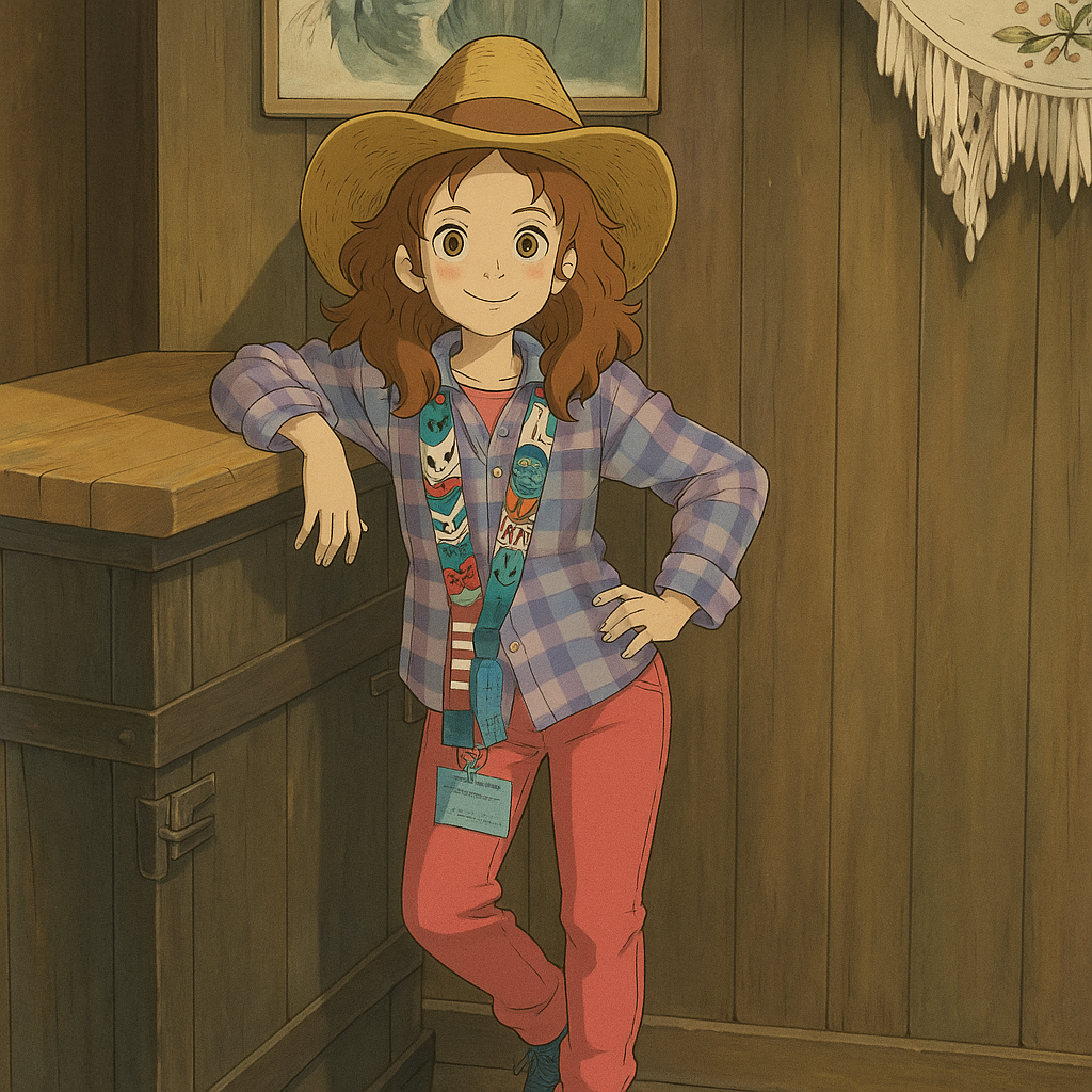 Pourriez-vous, je vous prie, transformer cette image en style Ghibli ? 
 On respectera la couleur des yeux qui est NOISETTE clairs s'il vous plait. 