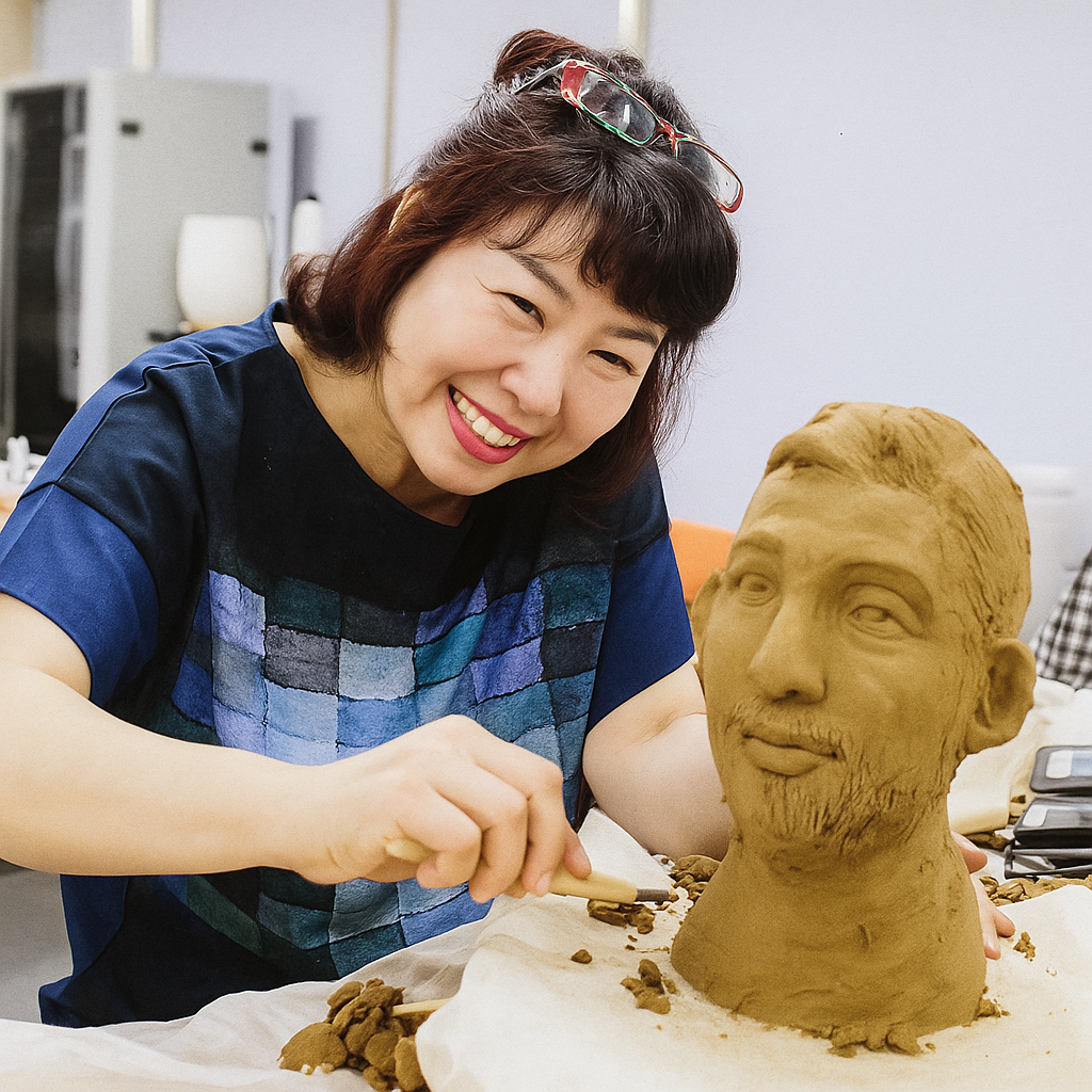 focus on the woman, less wrinkle, more smile of woman face