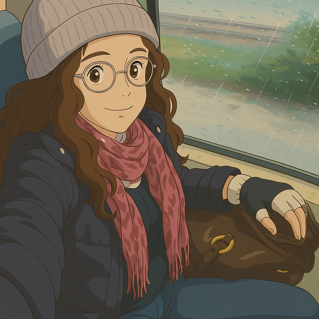 Pourriez-vous, je vous prie, transformer cette image en style Ghbli ?
On respectera:
- La tenue vestimentaire de cette femme au détail près:
La même veste d'hiver bleu marine, le même foulard, le même bonnet gris, les mêmes gants, les mêmes lunettes de vue et le même jean moulant.
On insistera sur le fait de bien restituer l'aspect moulant du jean.
- Les détails physiques:
-> même coupe de cheveux longue, ondulée et châtain, et les mêmes yeux NOISETTE clairs.
On respectera aussi la position corporelle.
D'avance, merci beaucoup.