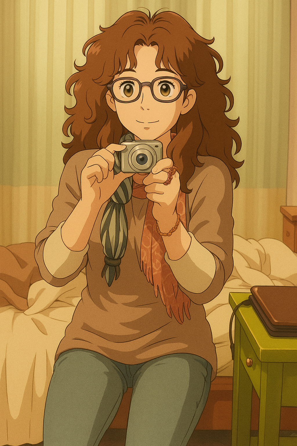 Pourriez-vous, je vous prie, transformer cette image en style Ghibli ?
On respectera:
- La tenue vestimentaire de cette femme au détail près: les mêmes lunettes de vue, le même pull beige à manche mi-longues porté sur un t-shirt blanc à manches longues, et le même jean ultra moulant.
- Les détails physiques: même coupe de cheveux longue, ondulée et châtain et les mêmes yeux NOISETTE clairs.
On respectera fidèlement aussi la position corporelle ainsi que l'effet ultra moulant du jean.
D'avance, merci beaucoup.