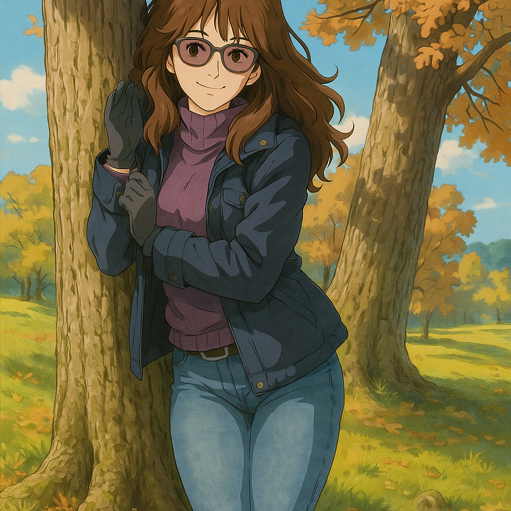Pourriez-vous, je vous prie, transformer cette image en style Ghbli ?
On respectera:
- La tenue vestimentaire de cette femme au détail près:
La même veste d'hiver bleu marine portée sur le même pull violet, les mêmes lunettes de soleil et le même jean moulant.
On insistera sur le fait de bien restituer l'effet moulant du jean.
- Les détails physiques:
-> même coupe de cheveux longue, ondulée et châtain, et les mêmes yeux NOISETTE clairs.
On respectera aussi la position corporelle.
D'avance, merci beaucoup.