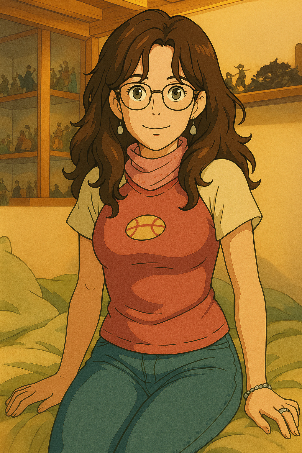 Pourriez-vous, je vous prie, transformer cette image en style Ghbli ?
On respectera:
- La tenue vestimentaire de cette femme au détail près:
Le même t-shirt rose à manches courtes blanches, les mêmes lunettes de vue et le même jean ultra moulant.
On insistera sur le fait de bien restituer l'effet ultra moulant du jean.
- Les détails physiques:
-> même coupe de cheveux longue, ondulée et châtain, et les mêmes yeux NOISETTE clairs.
On respectera aussi la position corporelle.
D'avance, merci beaucoup.