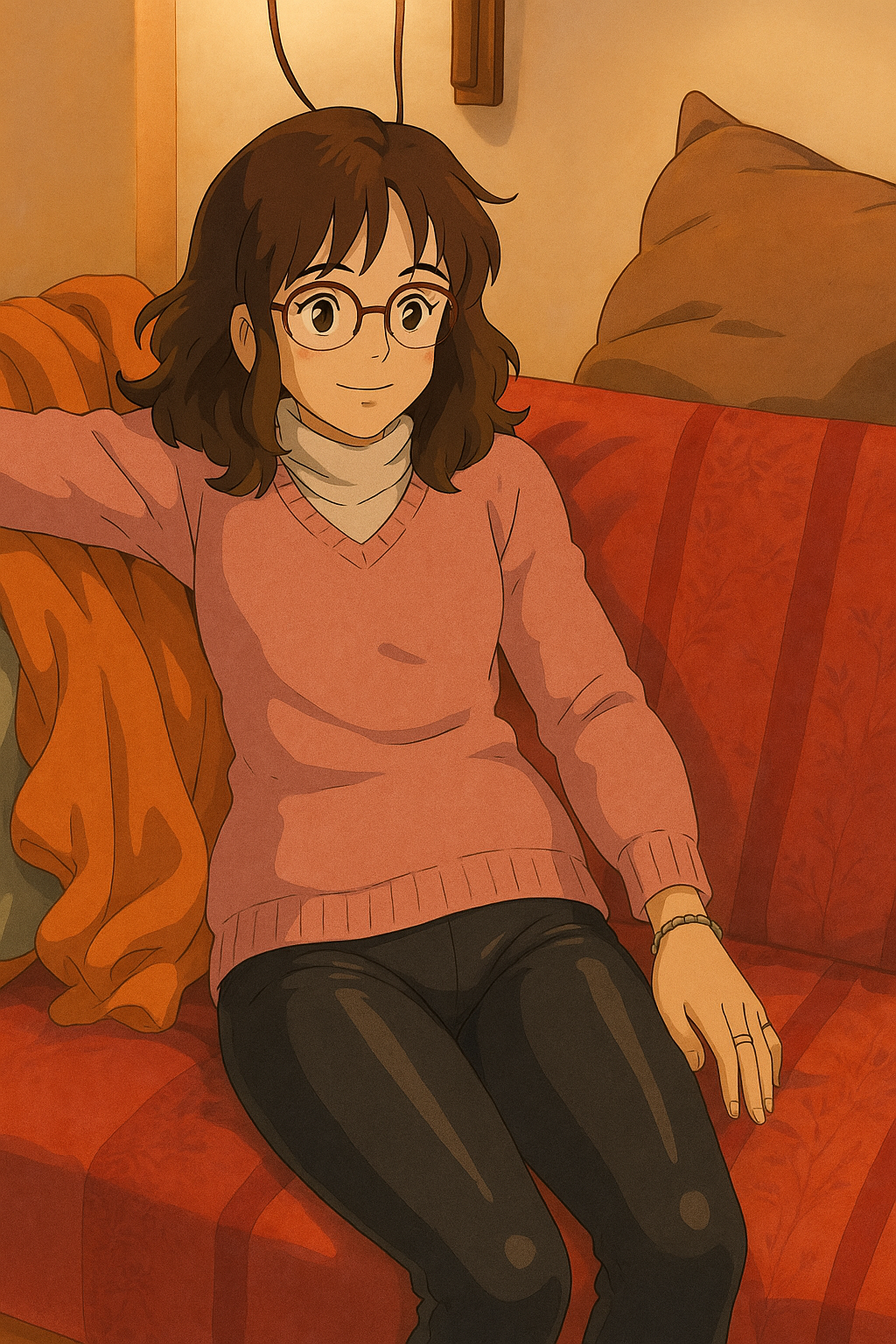 Pourriez-vous, je vous prie, transformer cette image en style Ghbli ?
On respectera:
- La tenue vestimentaire de cette femme au détail près:
Le même pull rose, les mêmes lunettes de vue et le même leggins noir moulant en lycra (effet brillant).
On insistera sur le fait de bien restituer l'effet moulant du jean.
- Les détails physiques:
-> même coupe de cheveux longue, ondulée et châtain, et les mêmes yeux NOISETTE clairs.
On respectera aussi la position corporelle.
D'avance, merci beaucoup.