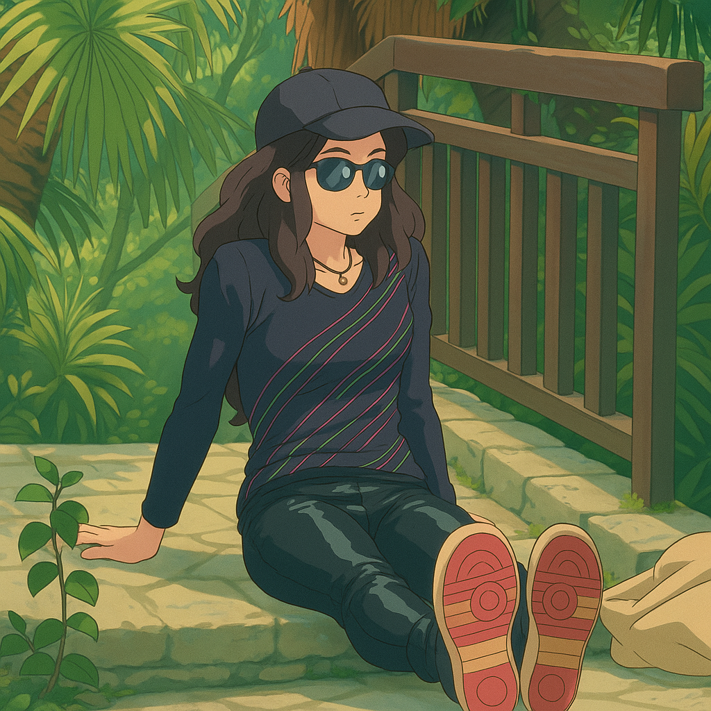 Pourriez-vous, je vous prie, transformer cette image en style Ghibli ?
On respectera:
- La tenue vestimentaire de cette femme au détail près: la même casquette, les mêmes lunettes de soleil, le même haut rayé à manches longues, et le même pantalon ultra moulant noir en sky (avec effet brillant).
- Les détails physiques: même coupe de cheveux longue, ondulée et brune.
On respectera fidèlement aussi la position corporelle ainsi que l'effet ultra moulant du pantalon en sky.
D'avance, merci beaucoup.