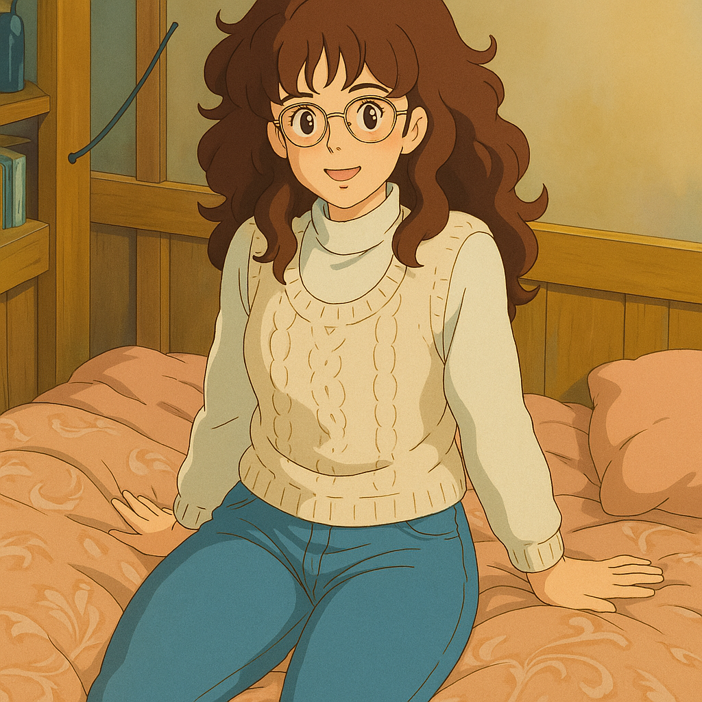 Pourriez-vous, je vous prie, transformer cette image en style Ghbli ?
On respectera:
- La tenue vestimentaire de cette femme au détail près:
Le même pull blanc, les mêmes lunettes de vue et le même jean moulant.
On insistera sur le fait de bien restituer l'effet moulant du jean.
- Les détails physiques:
-> même coupe de cheveux longue, ondulée et châtain et les yeux NOISETTE clairs.
On respectera aussi la position corporelle.
D'avance, merci beaucoup.