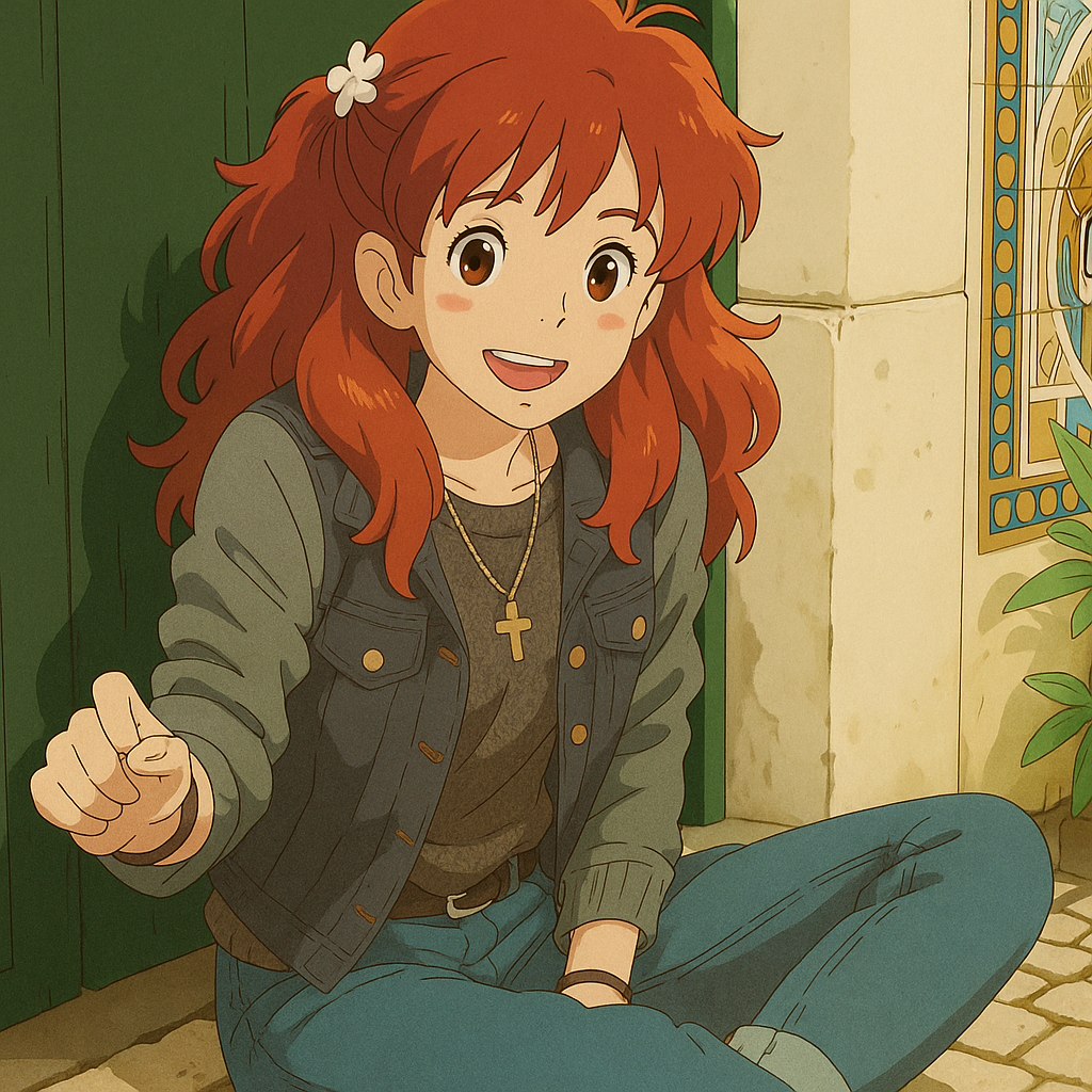 Pourriez-vous, je vous prie, transformer cette image en style Ghibli ? 
 On respectera la couleur des yeux qui est NOISETTE clairs s'il vous plait. 