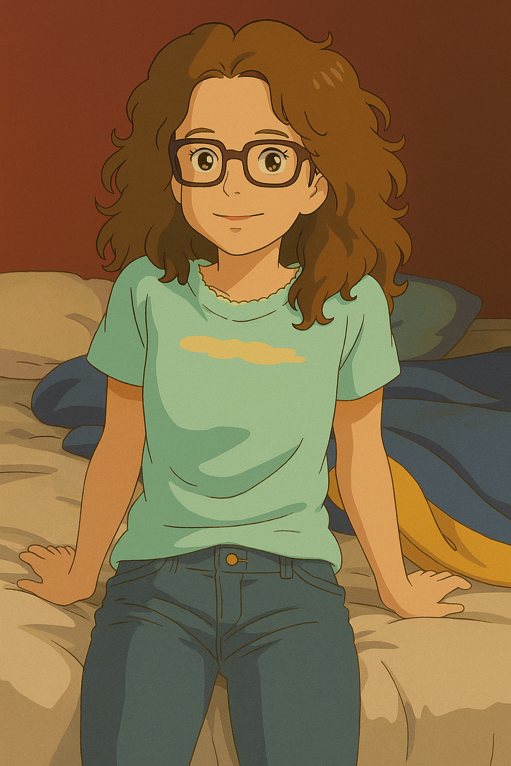 Pourriez-vous, je vous prie, transformer cette image en style Ghibli ? 
On respectera la couleur des yeux qui est NOISETTE clairs, s'il vous plait. 
D'avance, merci beaucoup.
