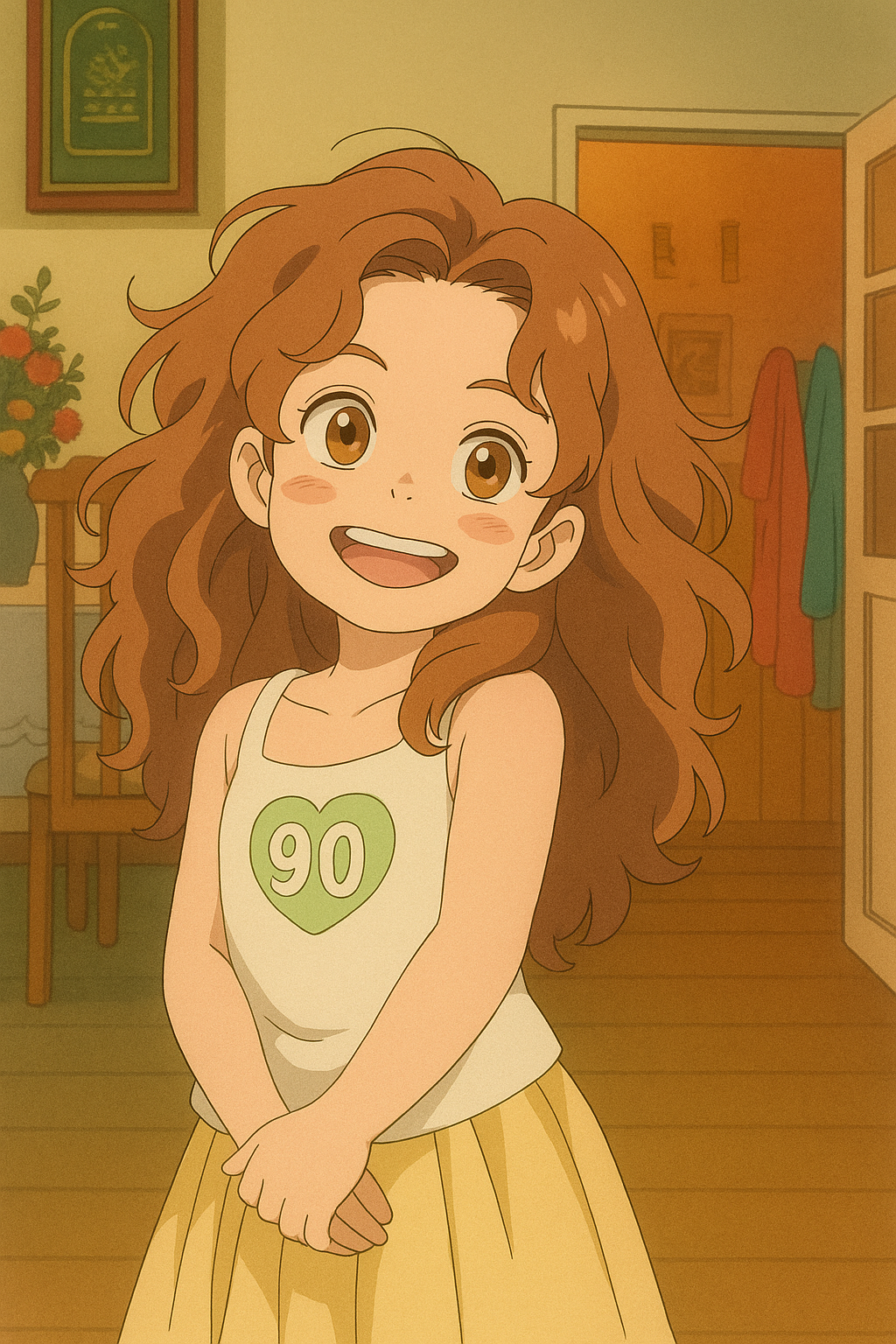 Pourriez-vous, je vous prie, transformer cette image en style Ghibli ? 
 On respectera la couleur des yeux qui est NOISETTE clairs s'il vous plait. 