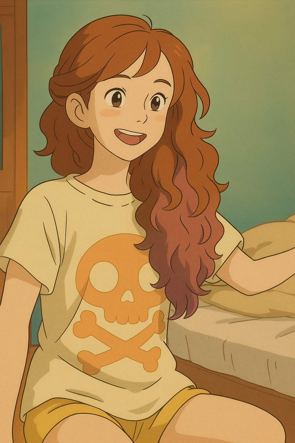 Pourriez-vous, je vous prie, transformer cette image en style Ghibli ? 
 On respectera la couleur des yeux qui est NOISETTE clairs s'il vous plait. 