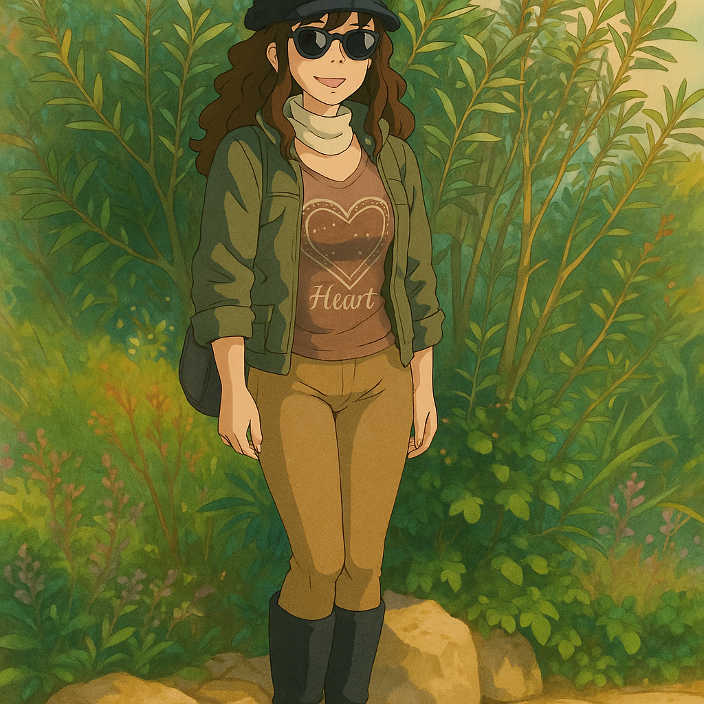 Pourriez-vous, je vous prie, transformer cette image en style Ghibli ?
On respectera:
- La tenue vestimentaire de cette femme au détail près: la même casquette noire en laine, les mêmes lunettes de soleil, la même veste grise portée sur le même t-shirt marron à motif, et le même jean beige ultra moulant.
- Les détails physiques: même coupe de cheveux longue, ondulée et châtain.
On respectera fidèlement aussi la position corporelle ainsi que l'effet ultra moulant du jean.
D'avance, merci beaucoup.