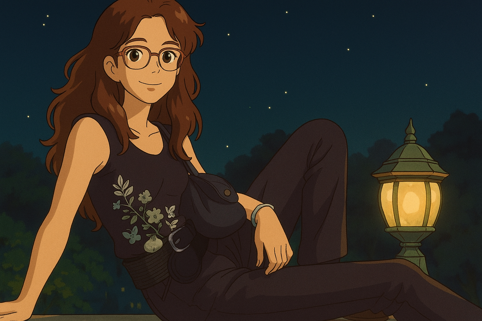 Pourriez-vous, je vous prie, transformer cette image en style Ghibli ? 
Prière de respecter la couleur noisette clairs des yeux et de ne pas oublier les lunettes, s'il vous plaît. 
 D'avance, merci beaucoup.