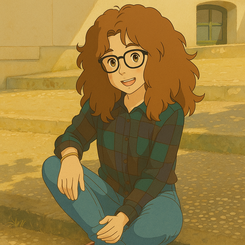 Pourriez-vous, je vous prie, transformer cette image en style Ghibli ? 
 On respectera la couleur des yeux qui est NOISETTE clairs s'il vous plait. 
 D'avance, merci beaucoup.