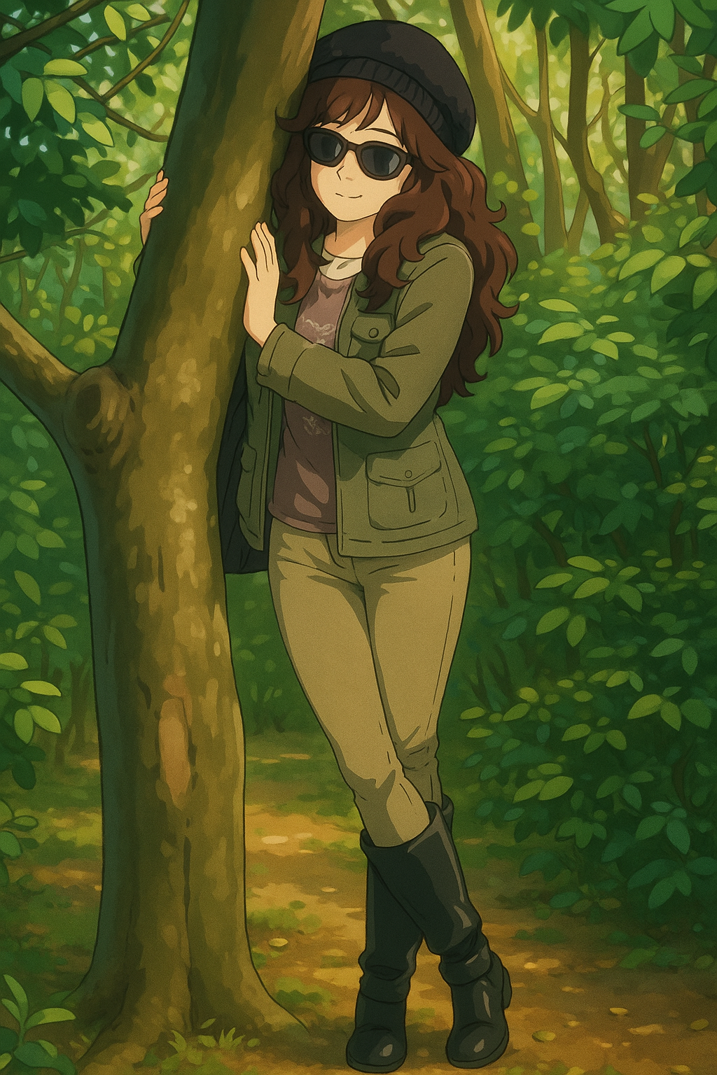 Pourriez-vous, je vous prie, transformer cette image en style Ghibli ?
On respectera:
- La tenue vestimentaire de cette femme au détail près: la même casquette noire en laine, les mêmes lunettes de soleil, la même veste grise portée sur le même t-shirt marron à motif, et le même jean beige moulant.
- Les détails physiques: même coupe de cheveux longue, ondulée et châtain.
On respectera fidèlement aussi la position corporelle ainsi que l'effet moulant du jean.
D'avance, merci beaucoup.