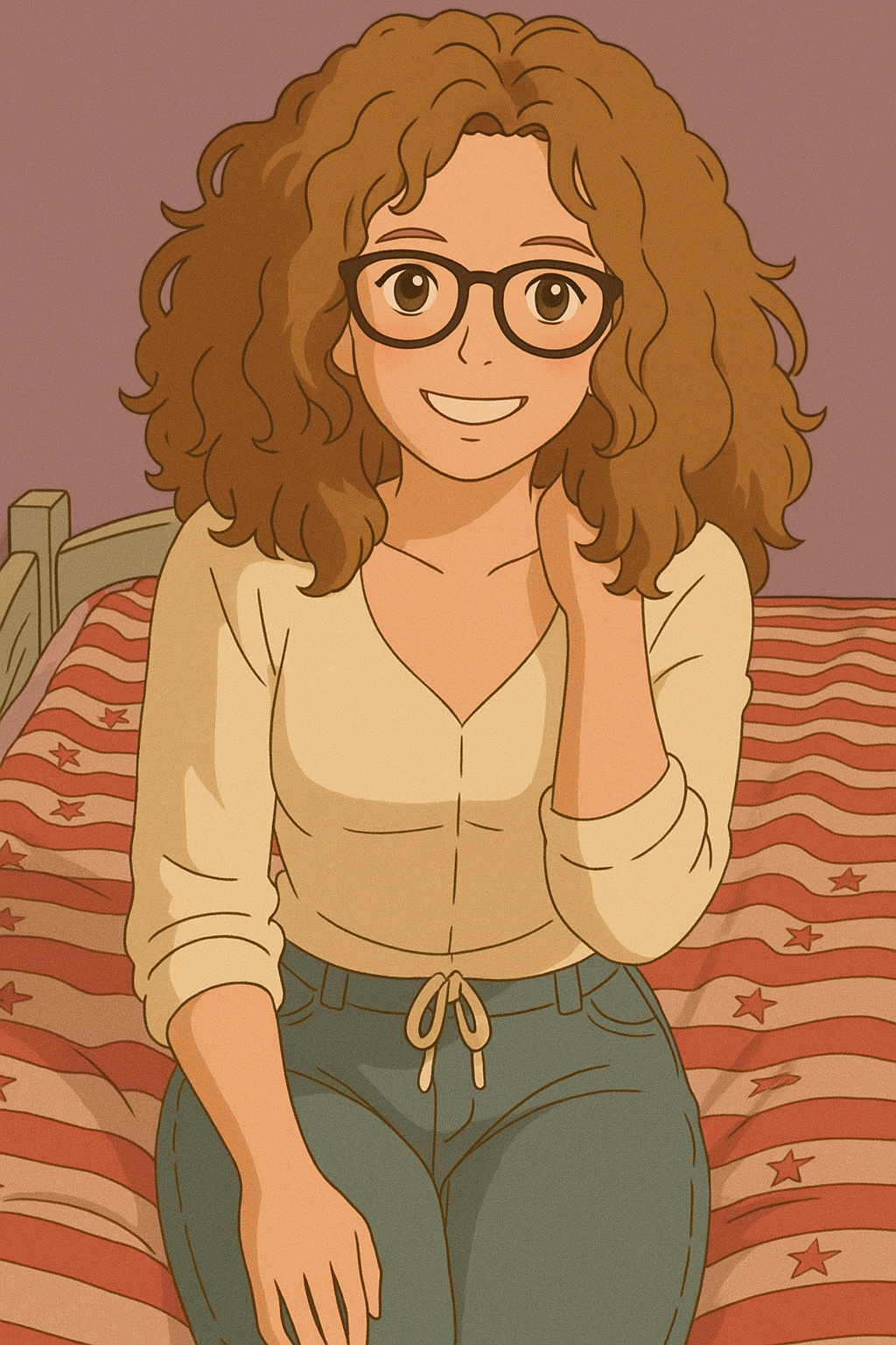 Pourriez-vous, je vous prie, transformer cette image en style Ghibli ? 
On respectera la couleur des yeux qui est NOISETTE clairs s'il vous plait. 
D'avance, merci beaucoup.

