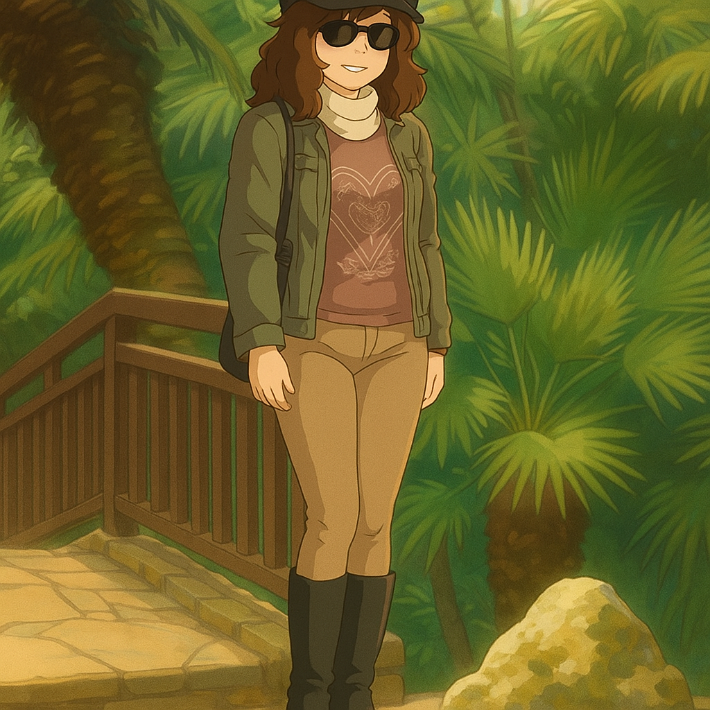 Pourriez-vous, je vous prie, transformer cette image en style Ghibli ?
On respectera:
- La tenue vestimentaire de cette femme au détail près: la même casquette noire en laine, les mêmes lunettes de soleil, la même veste grise portée sur le même t-shirt marron à motif, et le même jean beige moulant.
- Les détails physiques: même coupe de cheveux longue, ondulée et châtain.
On respectera fidèlement aussi la position corporelle ainsi que l'effet moulant du jean.
D'avance, merci beaucoup.