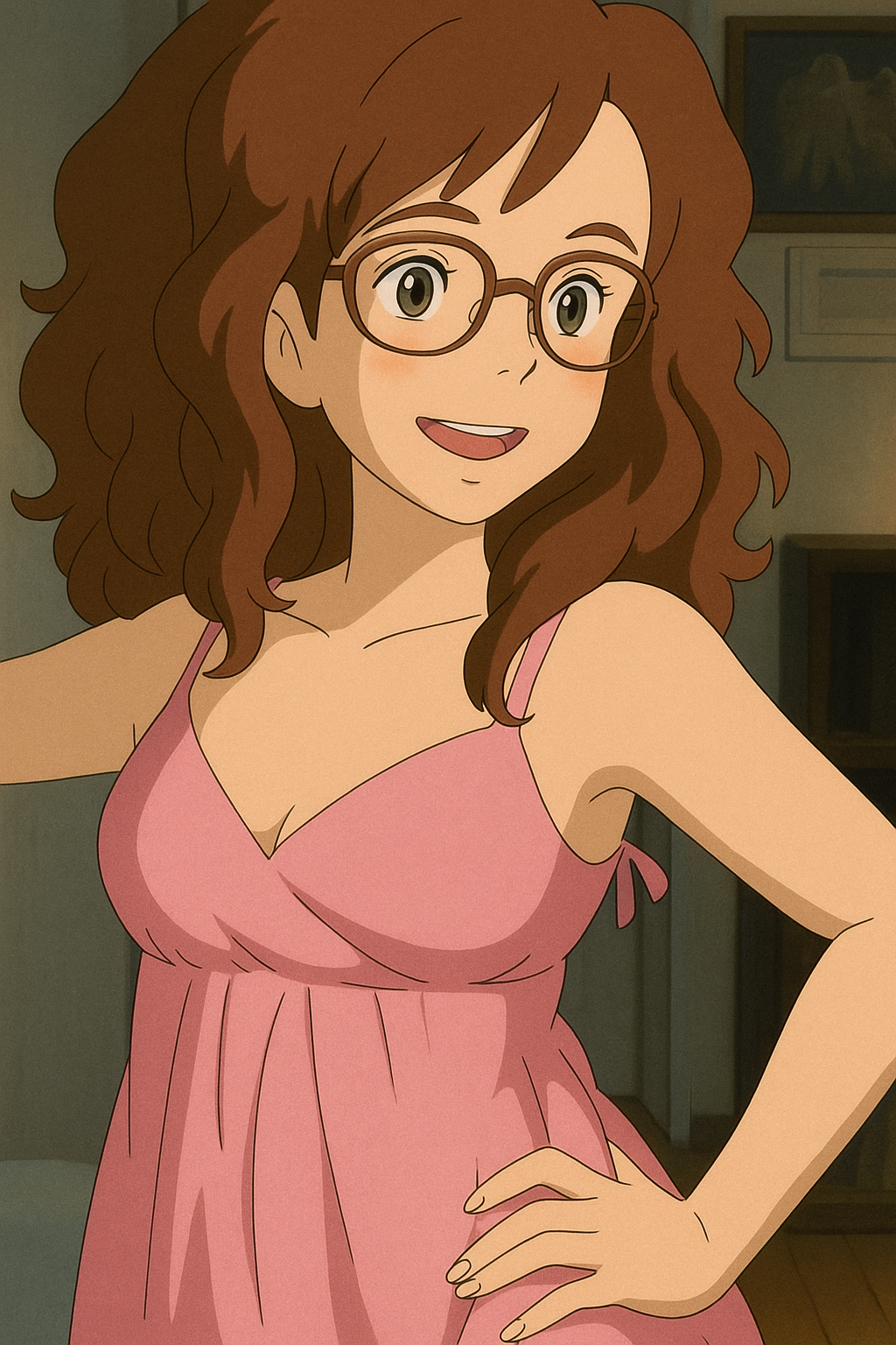 Pourriez-vous, je vous prie, transformer cette image en style Ghibli ? 
Prière de respecter la couleur noisette clairs des yeux et de ne pas oublier les lunettes, s'il vous plaît. 
 D'avance, merci beaucoup.