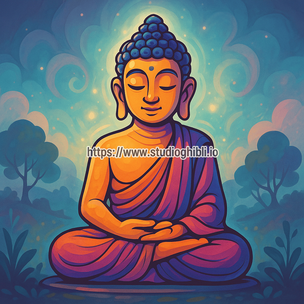 Make a Buddha statue near me with ai cartoon effects